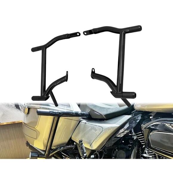 Saddlebag Guards for Harley Touring 09–24 – Rear Crash Bars, Chrome/Black - Picture 1 of 7